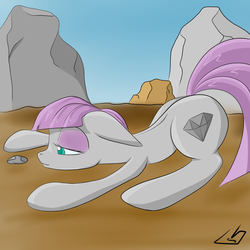 Size: 2000x2000 | Tagged: safe, artist:billysan727, boulder (g4), maud pie, g4, eye contact, high res, lidded eyes, looking at something, lying down, wrong cutie mark