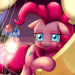 Size: 2112x2112 | Tagged: dead source, safe, artist:ryou14, pinkie pie, earth pony, pony, g4, party pooped, balloon, crying, female, high res, party cave, scene interpretation, solo, tears of joy