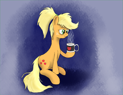 Size: 3850x2975 | Tagged: safe, artist:zaponator, applejack, g4, alternate hairstyle, coffee, female, high res, solo