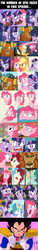 Size: 700x4635 | Tagged: safe, screencap, applejack, cherry jubilee, pinkie pie, princess celestia, rainbow dash, twilight sparkle, alicorn, pony, g4, party pooped, aweeg*, compilation, dragon ball, dragon ball z, female, mare, reaction image, scouter, twilight sparkle (alicorn), vegeta