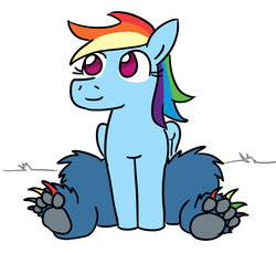 Size: 847x777 | Tagged: safe, artist:jargon scott, rainbow dash, bear, hybrid, original species, g4, female, paw pads, paws, rainbear dash, solo, species swap, underpaw