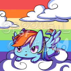 Size: 720x720 | Tagged: safe, artist:spoonfulofcats, rainbow dash, cat, g4, cloud, cute, obtrusive watermark, species swap, watermark