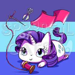 Size: 720x720 | Tagged: safe, artist:spoonfulofcats, rarity, cat, g4, fabric, needle, scissors, species swap, thread, watermark