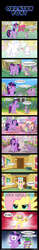 Size: 1920x12291 | Tagged: safe, artist:atariboy2600, fluttershy, spike, twilight sparkle, alicorn, pony, .mov, shed.mov, g1, g2, g3, my little pony tales, bipedal, book, chainsaw, comic, engrish, female, fluttershed, g4 to g1, g4 to g2, g4 to g3, generation leap, mare, quantum leap, spell, spellbook, stay out of my shed, transformation, twilight sparkle (alicorn)