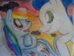 Size: 640x480 | Tagged: safe, artist:wonderbolt11, rainbow dash, soarin', g4, female, male, ship:soarindash, shipping, straight, traditional art