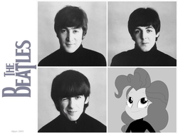 Size: 1024x768 | Tagged: safe, artist:lizuka, pinkie pie, equestria girls, g4, party pooped, clothes, george harrison, john lennon, monochrome, paul mccartney, pinko starr, sweater, the beatles, turtleneck