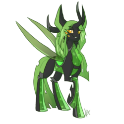 Size: 625x625 | Tagged: safe, artist:dinkelion, oc, oc only, changeling, original species, eye, eyes, green changeling, six eyes, solo