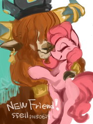 Size: 480x640 | Tagged: safe, artist:wan, pinkie pie, prince rutherford, yak, g4, party pooped, cloven hooves, female, male