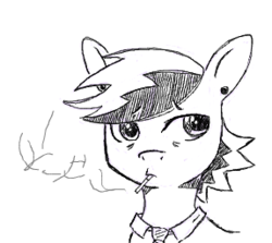 Size: 287x256 | Tagged: safe, artist:hipster-ponies, oc, oc only, black and white, cigarette, clothes, grayscale, monochrome, necktie, simple background, smoking, solo, traditional art