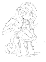 Size: 850x1135 | Tagged: safe, artist:ende26, fluttershy, pony, g4, bipedal, clothes, dress, female, monochrome, sketch, solo
