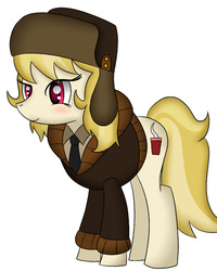 Size: 480x600 | Tagged: safe, march gustysnows, earth pony, pony, g4, princess spike, clothes, coat, female, hat, mare, simple background, smiling, solo, ushanka, white background