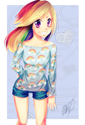 Size: 700x1031 | Tagged: dead source, safe, artist:shizuochan776, rainbow dash, human, g4, female, humanized, light skin, nail polish, solo