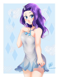 Size: 1050x1400 | Tagged: dead source, safe, artist:shizuochan776, rarity, human, g4, clothes, dress, female, horn, horned humanization, humanized, nail polish, solo