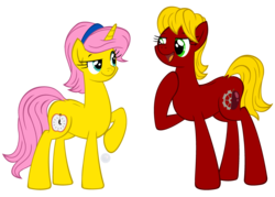 Size: 3500x2500 | Tagged: safe, artist:template93, oc, oc only, oc:arkansas black, oc:golden blush, earth pony, pony, unicorn, apple, commission, duo, high res, simple background, sisters, transparent background