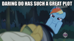 Size: 893x500 | Tagged: safe, edit, edited screencap, screencap, daring do, rainbow dash, pony, g4, butt, caption, female, image macro, mare, meme, plot