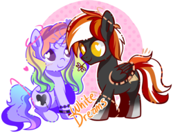 Size: 900x691 | Tagged: safe, artist:xwhitedreamsx, oc, oc only, oc:quill inkwell, oc:spectrum, pegasus, pony, unicorn, duo, heart eyes, simple background, transparent background, wingding eyes