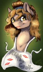 Size: 600x1000 | Tagged: safe, artist:blindcoyote, oc, oc only, oc:brownie bun, apron, clothes, solo