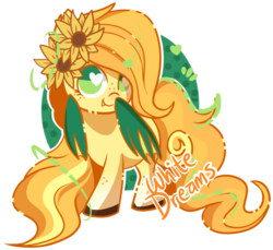 Size: 700x641 | Tagged: safe, artist:xwhitedreamsx, oc, oc only, oc:sunflower meadows, bat pony, pegasus, pony, flower, flower in hair, heart eyes, simple background, solo, transparent background, wingding eyes