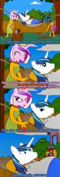 Size: 327x960 | Tagged: safe, princess cadance, queen chrysalis, shining armor, g4, blue text, comic, female, homer simpson, lesbian, male, marge simpson, ship:chrysarmordance, shipping, spanish, the simpsons, translated in the comments
