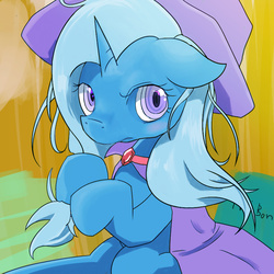 Size: 800x800 | Tagged: safe, artist:apyorehe, trixie, pony, unicorn, g4, blushing, female, looking at you, mare, pixiv, solo