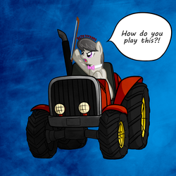 Size: 1024x1024 | Tagged: safe, artist:betovickers, octavia melody, g4, bow (instrument), driving, female, octavia is not amused, solo, tractor, unamused