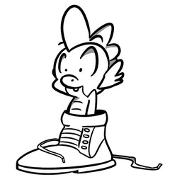 Size: 640x640 | Tagged: safe, artist:adamclowery, spike, g4, characters inside shoes, lineart, male, monochrome, shoes, solo