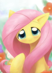 Size: 1200x1697 | Tagged: safe, artist:howxu, fluttershy, g4, blushing, cute, female, looking at you, smiling, solo