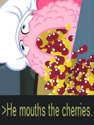 Size: 540x720 | Tagged: safe, pinkie pie, g4, /mlp/, expand dong, exploitable meme, greentext, implying, meme, mouth the cherries, sideways image, text, what do