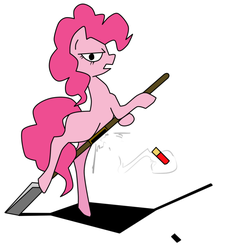 Size: 733x765 | Tagged: artist needed, source needed, safe, pinkie pie, g4, ammunition, angry, female, shadow, shotgun shell, shovel, smoke, solo
