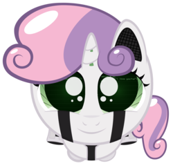 Size: 1146x1114 | Tagged: safe, artist:playah, derpibooru exclusive, sweetie belle, pony, robot, robot pony, unicorn, friendship is witchcraft, g4, cute, diasweetes, female, filly, foal, hooves, horn, looking at you, simple background, smiling, solo, sweetie bot, transparent background