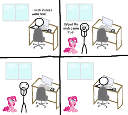 Size: 726x652 | Tagged: safe, edit, pinkie pie, human, g4, :3, :d, comic, computer, sitting, stick figure