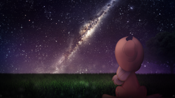 Size: 3840x2160 | Tagged: safe, artist:dj-applej-sound, artist:robertco0per, applejack, g4, collaboration, dark, galaxy, grass, high res, milky way galaxy, space, vector, wallpaper