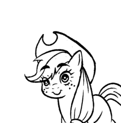 Size: 500x507 | Tagged: safe, artist:renee, applejack, g4, monochrome, sketch, smiling