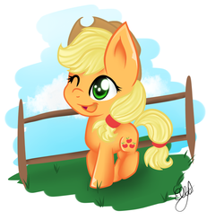 Size: 1177x1153 | Tagged: safe, artist:ellaellylove, applejack, g4, chibi, female, solo, wink