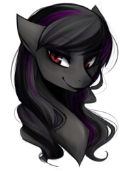 Size: 766x1044 | Tagged: safe, artist:mscootaloo, oc, oc only, oc:mishadash, bust, gray mane, highlights, red eyes, solo