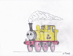 Size: 6600x5100 | Tagged: safe, artist:endlesswire94, fluttershy, equestria girls, g4, absurd resolution, female, fluttertrain, locomotive, solo, thomas the tank engine, traditional art, train, trainified