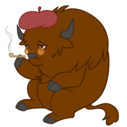 Size: 2400x2400 | Tagged: safe, artist:floots, oc, oc only, oc:gentle giant, bison, buffalo, beret, buffalo oc, commission, drugs, glasses, high res, pipe, pot, simple background, smoking, solo, transparent background, vector