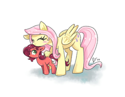 Size: 1800x1400 | Tagged: safe, artist:dreamscapevalley, fluttershy, oc, oc:apple luv, g4, blushing, cute, eyes closed, floppy ears, mother and daughter, nuzzling, offspring, parent:big macintosh, parent:fluttershy, parents:fluttermac, shyabetes, smiling