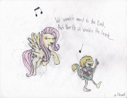 Size: 6600x5100 | Tagged: safe, artist:endlesswire94, fluttershy, g4, absurd resolution, crossover, fraggle rock, music notes, singing, the muppets, traditional art, wembley fraggle