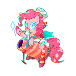 Size: 1181x1181 | Tagged: dead source, safe, artist:lemonheart, pinkie pie, earth pony, pony, g4, cannon, clothes, dress, female, mare, party cannon, simple background, socks, solo, striped socks, transparent background, wings