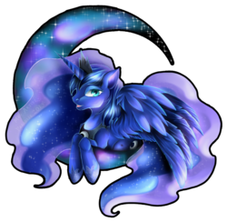 Size: 1023x997 | Tagged: safe, artist:madartistparadise, princess luna, alicorn, pony, g4, female, looking at you, lying down, moon, prone, simple background, solo, tangible heavenly object, transparent background