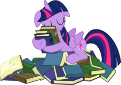 Size: 6000x4228 | Tagged: safe, artist:slb94, twilight sparkle, alicorn, pony, g4, princess spike, absurd resolution, adorkable, book, book nest, cute, dork, eyes closed, female, floppy ears, hug, mare, princess sleeping on books, simple background, sleeping, solo, that pony sure does love books, tired, tired twilight, transparent background, twiabetes, twilight sparkle (alicorn), vector