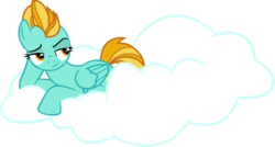 Size: 893x479 | Tagged: safe, artist:pegasski, lightning dust, pegasus, pony, g4, base used, cloud, dreamworks face, eyelashes, female, lying down, mare, on a cloud, simple background, smiling, smirk, smug, solo, transparent background, vexel, wings