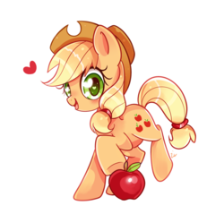 Size: 935x894 | Tagged: safe, artist:ipun, applejack, g4, apple, cute, female, heart eyes, simple background, solo, transparent background, wingding eyes