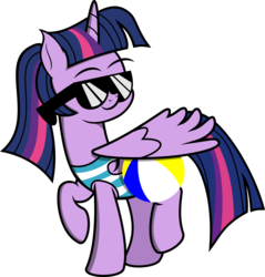 Size: 4675x4900 | Tagged: safe, artist:v0jelly, twilight sparkle, alicorn, pony, g4, absurd resolution, beach ball, clothes, female, mare, solo, sunglasses, swimsuit, twilight sparkle (alicorn)