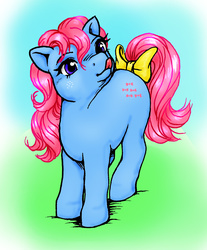 Size: 1256x1520 | Tagged: safe, artist:qwaychou, bow tie (g1), pony, g1, female, silly, silly pony, solo, tongue out