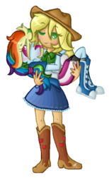 Size: 400x650 | Tagged: safe, artist:monnarcha, applejack, rainbow dash, equestria girls, g4, carrying, duo, female, lesbian, ship:appledash, shipping, simple background, transparent background