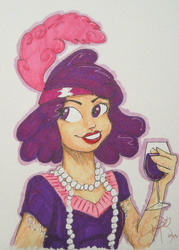 Size: 1500x2100 | Tagged: safe, artist:jorobro, berry punch, berryshine, human, g4, alcohol, female, flapper, humanized, solo, traditional art, wine, wine glass