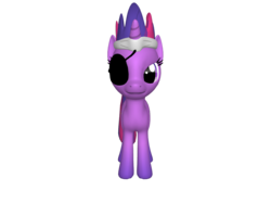 Size: 1200x900 | Tagged: safe, twilight sparkle, pony, unicorn, ponylumen, g4, it's about time, 3d, eyepatch, female, future twilight, headband, looking at you, mare, messy mane, reference, simple background, solid sparkle, solo, transparent background