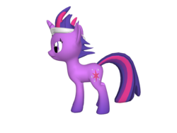 Size: 1200x900 | Tagged: safe, twilight sparkle, pony, unicorn, ponylumen, g4, it's about time, 3d, eyepatch, female, headband, mare, messy mane, on side, reference, solid sparkle, solo